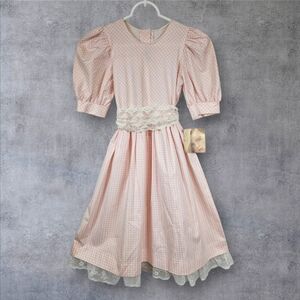 Vintage‎ Jo Lene Pink & White Gingham Prairie Dress Size 8 Girls G30